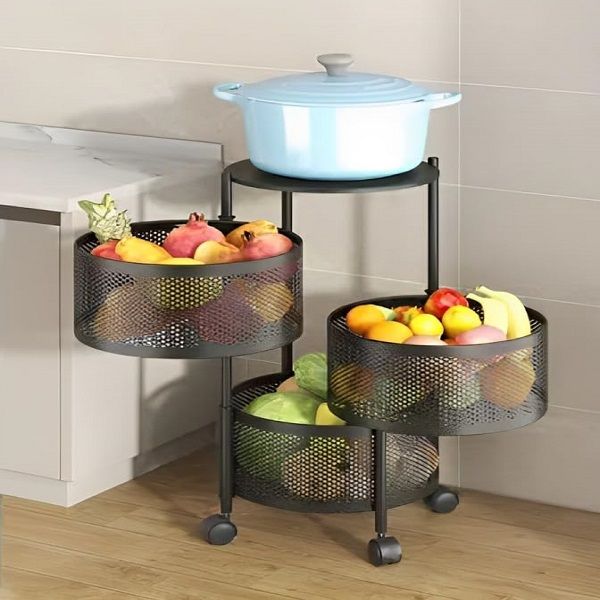 Kitchen Storage Rack with Wheels 3 Layer Carbon Steel Portable Organizer Trolley Fruits and Vegetables (Black) - Oshi.pk - Buy & Sell Online