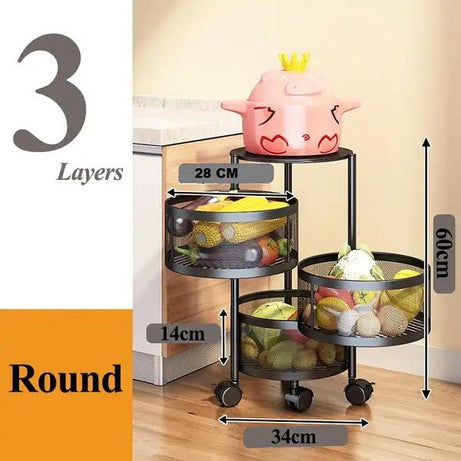 Kitchen Storage Rack with Wheels 3 Layer Carbon Steel Portable Organizer Trolley Fruits and Vegetables (Black) - Oshi.pk - Buy & Sell Online