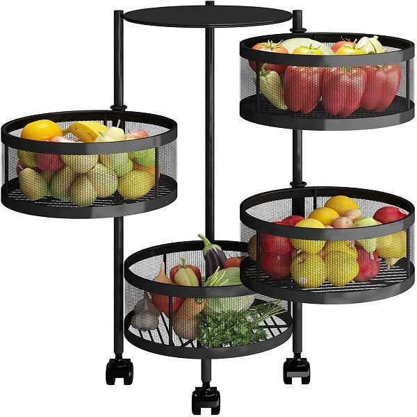 Kitchen Storage Rack with Wheels 4 Layer Carbon Steel Portable Organizer Trolley for Dishes - Oshi.pk - Buy & Sell Online