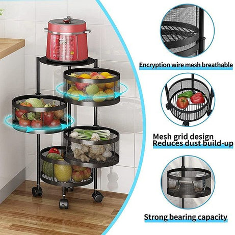 Kitchen Storage Rack with Wheels 4 Layer Carbon Steel Portable Organizer Trolley for Dishes - Oshi.pk - Buy & Sell Online