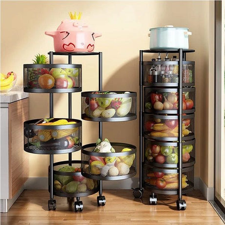 Kitchen Storage Rack with Wheels 5 Layer Carbon Steel Portable Organizer Trolley for Dishes - Oshi.pk - Buy & Sell Online