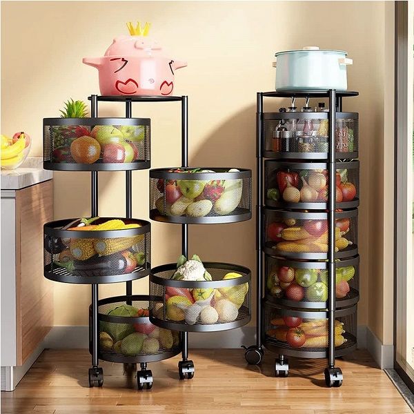 Kitchen Storage Rack with Wheels 5 Layer Carbon Steel Portable Organizer Trolley for Dishes - Oshi.pk - Buy & Sell Online
