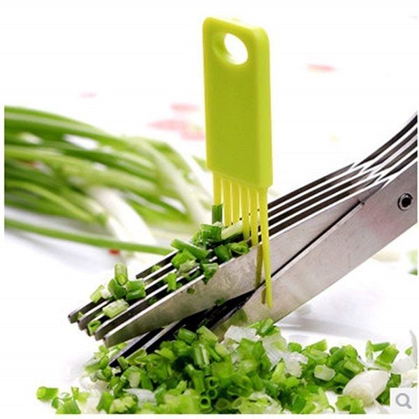Kitchen Tools & Gadgets Multi-Functional Stainless Steel Knives 5 Layers Scissors Cut Herb Spices Vegetable Cutter with Cleaning Brush - Oshi.pk - Buy & Sell Online