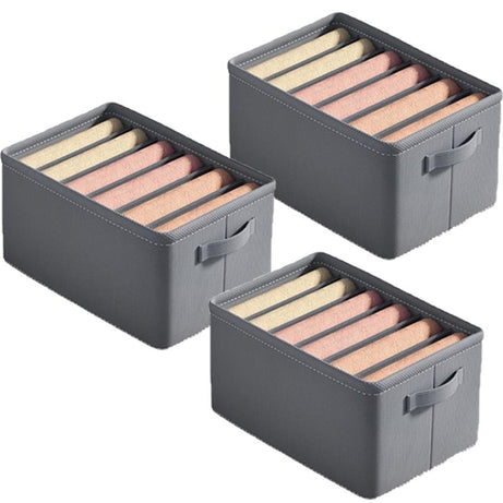 Pack of 3 - Large Capacity Wardrobe Clothes Organiser 6 Cells/Compartments, Thickened Non-woven Closet Storage Box, Foldable Clothes Organizers - Oshi.pk - Buy & Sell Online