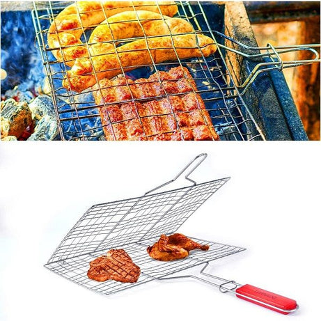 Large Steel Portable Barbecue BBQ Grill Net Basket Roast Grilling Tray - Oshi.pk - Buy & Sell Online