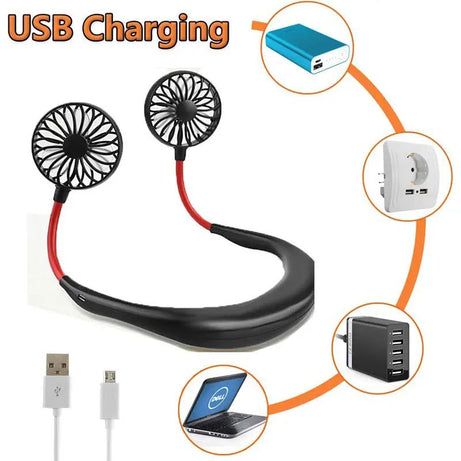 Lazy Neck Hanging Dual Mini Rechargeable Cooling Fan - Oshi.pk - Buy & Sell Online