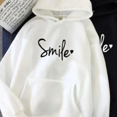 Smile Printed Fleece Full Sleeves Pull Over Hoodie In White For Women & Girls - Oshi.pk - Buy & Sell Online