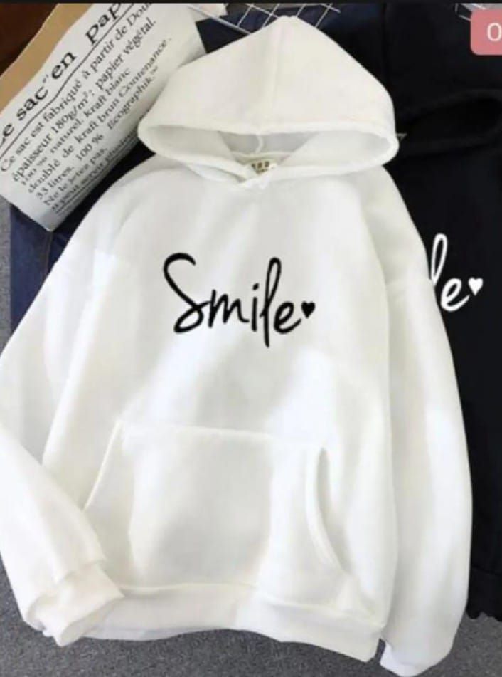 Smile Printed Fleece Full Sleeves Pull Over Hoodie In White For Women & Girls - Oshi.pk - Buy & Sell Online