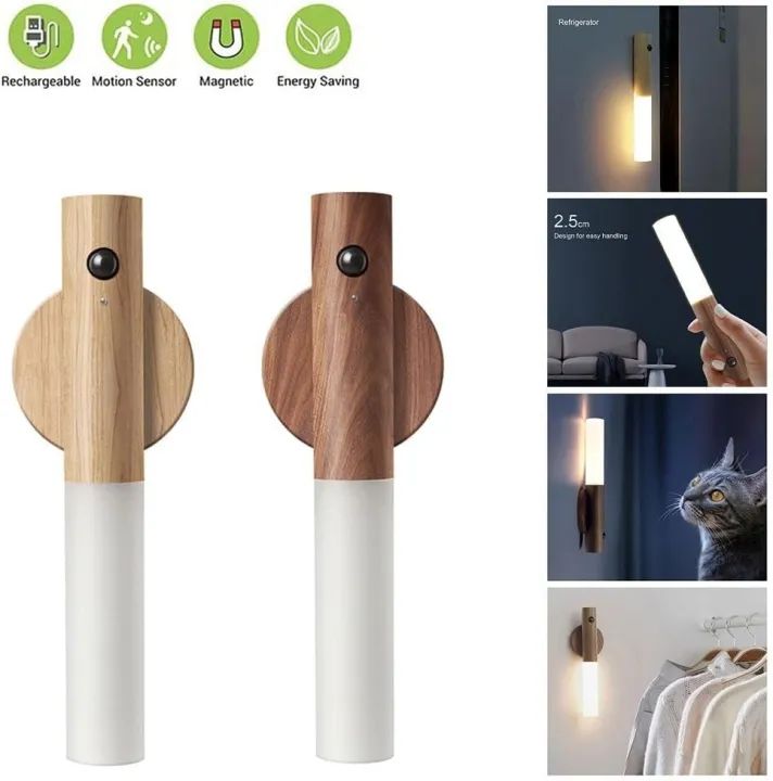 LED USB Wireless Wood Stick Night Light Warm Motion Sensor Wall Lamp Magnetic Corridor Cabinet Wardrobe Light Decor Home Light - Oshi.pk - Buy & Sell Online