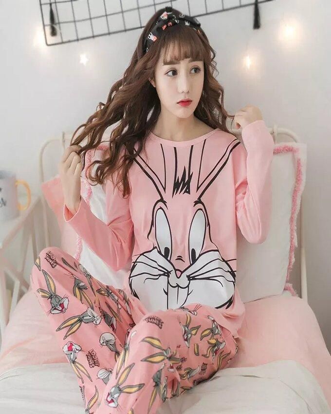Pink Bunny Printed Night Suit for Women - Oshi.pk - Buy & Sell Online