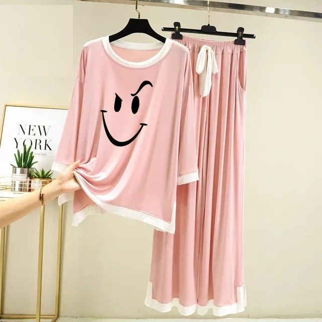 Naughty Smile Purple with White Round Neck with Palazzo Pajama Full Sleeves night suit for her - Oshi.pk - Buy & Sell Online