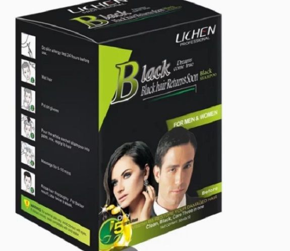Lichen 10pc pack of 10 Black Fast instant Hair Dye Color Shampoo sachet Hair Colour Shampoo Sashe box - Oshi.pk - Buy & Sell Online