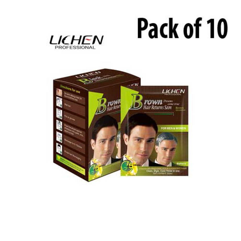 Lichen 10pc pack of 10 Browm Fast instant Hair Dye Color Shampoo sachet Hair Colour Shampoo Sashe box - Oshi.pk - Buy & Sell Online