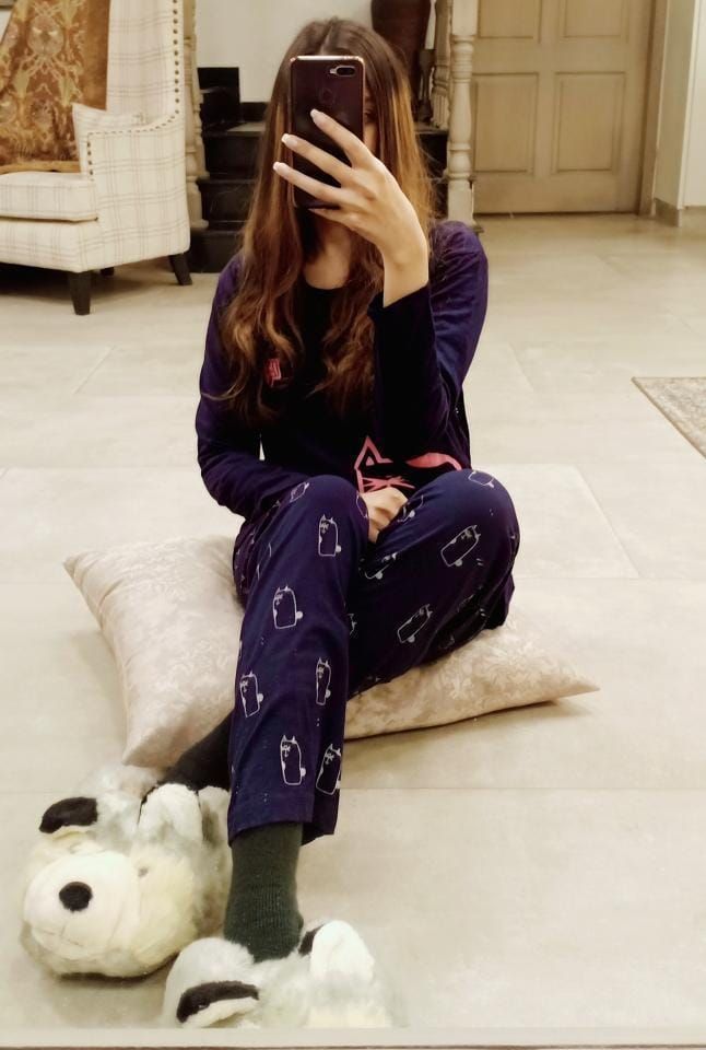Navy Blue with Pink Cat print Full Sleeves Night Suit for her - Oshi.pk - Buy & Sell Online