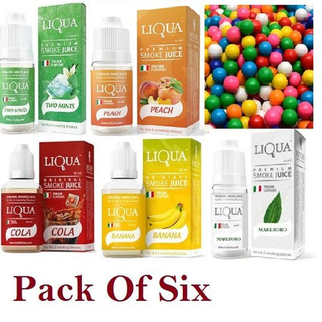 Liqua Flavor / Cloud E Liquid Juice Oil Vape Shisha Pen Refill Nicotine Option Pack of 6