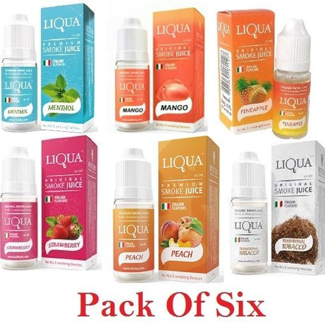 Liqua Flavor / Cloud E Liquid Juice Oil Vape Shisha Pen Refill Nicotine Option Pack of (6)