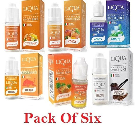 Liqua Flavor / Cloud E Liquid Juice Oil Vape Shisha Pen Refill Nicotine Option Pack of (6)