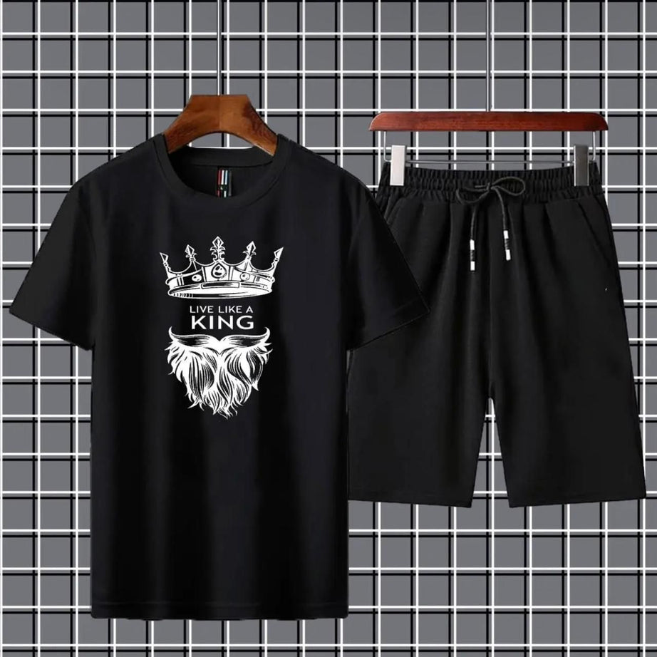 Live like a king Printed T-shirt And Shorts Summer Track Suit For Men -Black - Oshi.pk - Buy & Sell Online