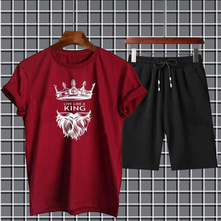 Live like a king Printed T-shirt And Shorts Summer Track Suit For Men Maroon - Oshi.pk - Buy & Sell Online