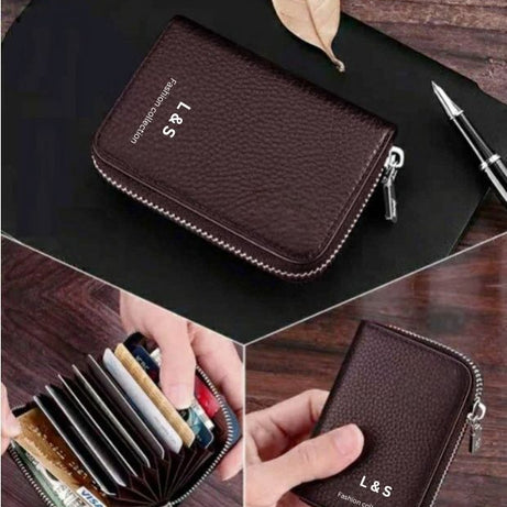 L&S New Genuine Men's Leather Card Holder Storage Bags Blocking Zipper Thin Pocket - Oshi.pk - Buy & Sell Online
