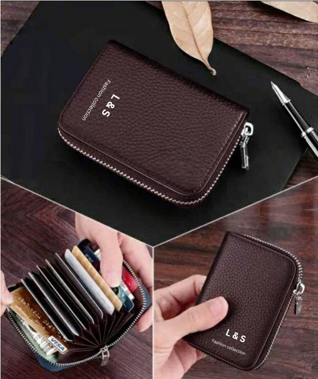 L&S New Genuine Men's Leather Card Holder Storage Bags Blocking Zipper Thin Pocket - Oshi.pk - Buy & Sell Online