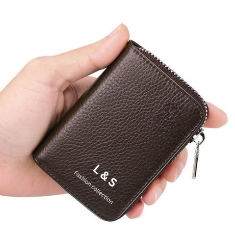 L&S New Genuine Men's Leather Card Holder Storage Bags Blocking Zipper Thin Pocket - Oshi.pk - Buy & Sell Online