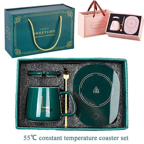 Lucky Portable Coffee Cup Warmer Heater Set Heat Heating Cup Pad Ceramics Mug Thermostatic Electric Coaster 55 Mug Mat Office Tea Coffee Milk Heater With Cup Spoon(Gift Box Package - Oshi.pk - Buy & Sell Online