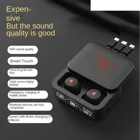 M88 Plus TWS Wireless Earbuds With 3 Cables LED Display Type C Low Latency 9D Sterio HIFI Audio Bluetooth Earphones Headset with Power Bank - Oshi.pk - Buy & Sell Online