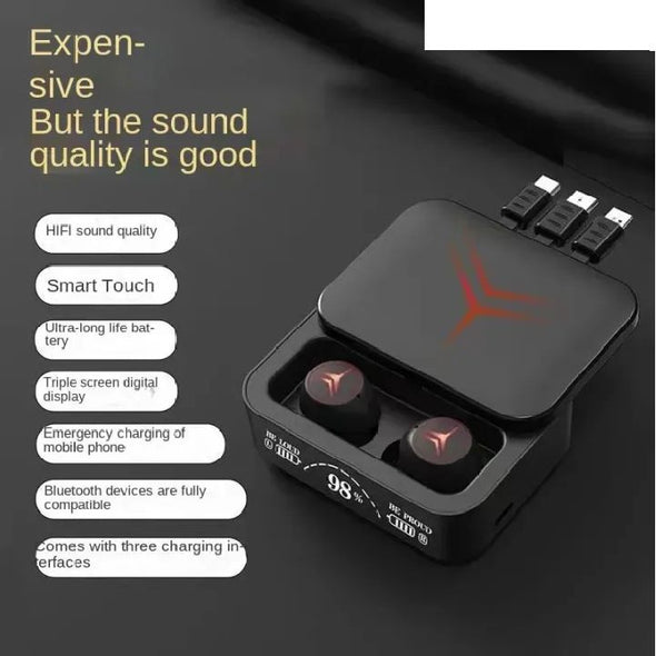 M88 Plus TWS Wireless Earbuds With 3 Cables LED Display Type C Low Latency 9D Sterio HIFI Audio Bluetooth Earphones Headset with Power Bank - Oshi.pk - Buy & Sell Online