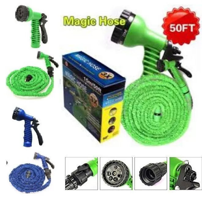 Magic-Hose 7 Type of Spray Gun 50 ft Expandable Hose Pipe Nozzle for Garden Wash Car Bike with Spray Gun and 7 Adjustable Modes Magic Flexibl