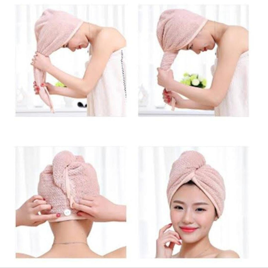 Magic Microfiber Hair Fast Drying Dryer Towel Bath Wrap Hat Super Absorbent Quick Cap Turban Head Wrap - Oshi.pk - Buy & Sell Online