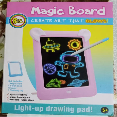 Magic Pad-Glow your drawing on board- with 15 Cards and 4 Colored Markers - Oshi.pk - Buy & Sell Online