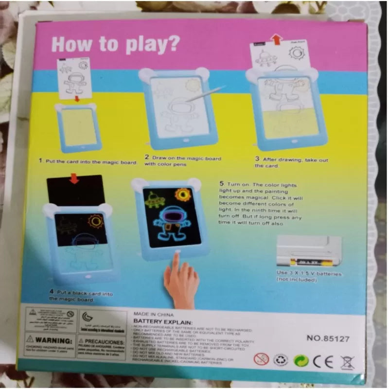 Magic Pad-Glow your drawing on board- with 15 Cards and 4 Colored Markers - Oshi.pk - Buy & Sell Online