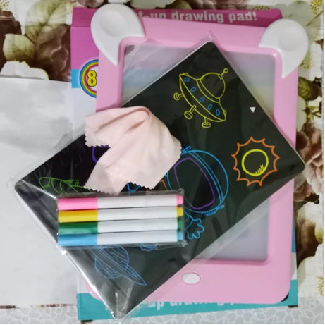 Magic Pad-Glow your drawing on board- with 15 Cards and 4 Colored Markers - Oshi.pk - Buy & Sell Online