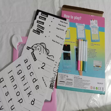 Magic Pad-Glow your drawing on board- with 15 Cards and 4 Colored Markers - Oshi.pk - Buy & Sell Online