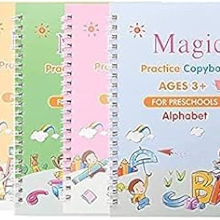 Magic Practice Copy Book for Kids - 4Pcs Magic Book with Pens, Calligraphy Practice Books for Beginners,Magical Reusable Hand Writing Book - Oshi.pk - Buy & Sell Online