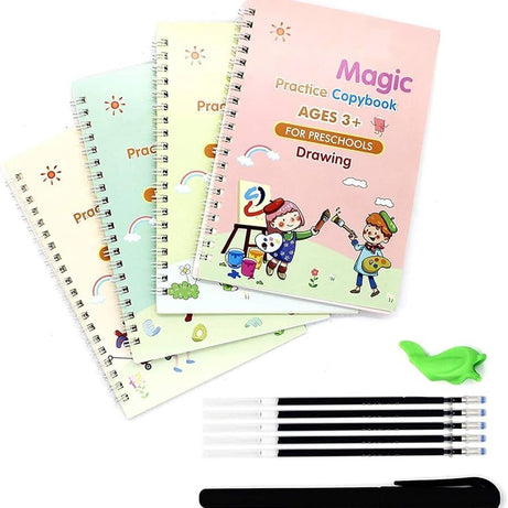Magic Practice Copy Book for Kids - 4Pcs Magic Book with Pens, Calligraphy Practice Books for Beginners,Magical Reusable Hand Writing Book - Oshi.pk - Buy & Sell Online