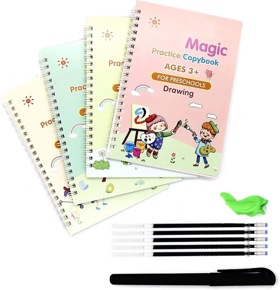 Magic Practice Copy Book for Kids - 4Pcs Magic Book with Pens, Calligraphy Practice Books for Beginners,Magical Reusable Hand Writing Book - Oshi.pk - Buy & Sell Online