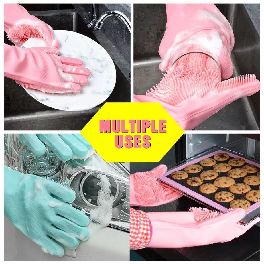 Magic Silicone Cleaning Gloves Insulation non-slip Dishwashing Glove Double-sided Wear Gloves for Home Kitchen - Oshi.pk - Buy & Sell Online