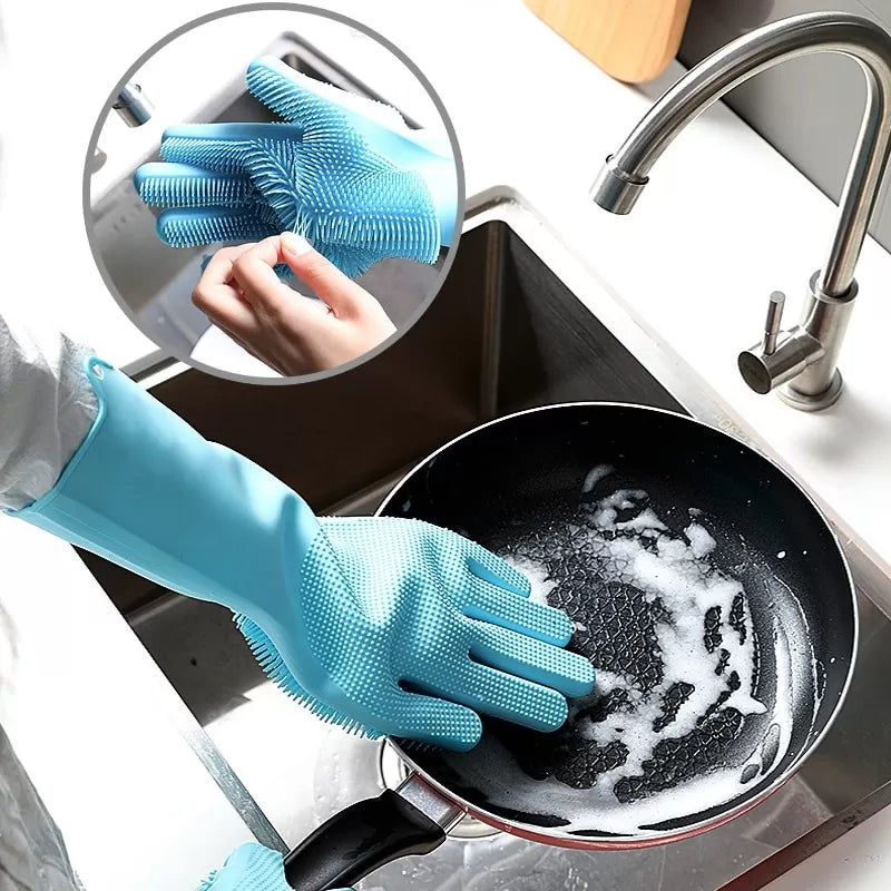 Magic Silicone Cleaning Gloves Insulation non-slip Dishwashing Glove Double-sided Wear Gloves for Home Kitchen - Oshi.pk - Buy & Sell Online