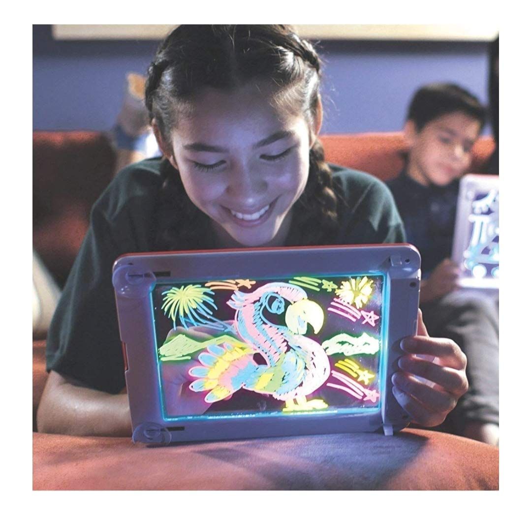 Magic Sketch Drawing Pad Light Up LED Glow Board Draw, Sketch,Doodle, Art, Write, Learning Tablet ,Includes 3 Dual Side Markets, 30 Stencils 8 Colorfu - Oshi.pk - Buy & Sell Online