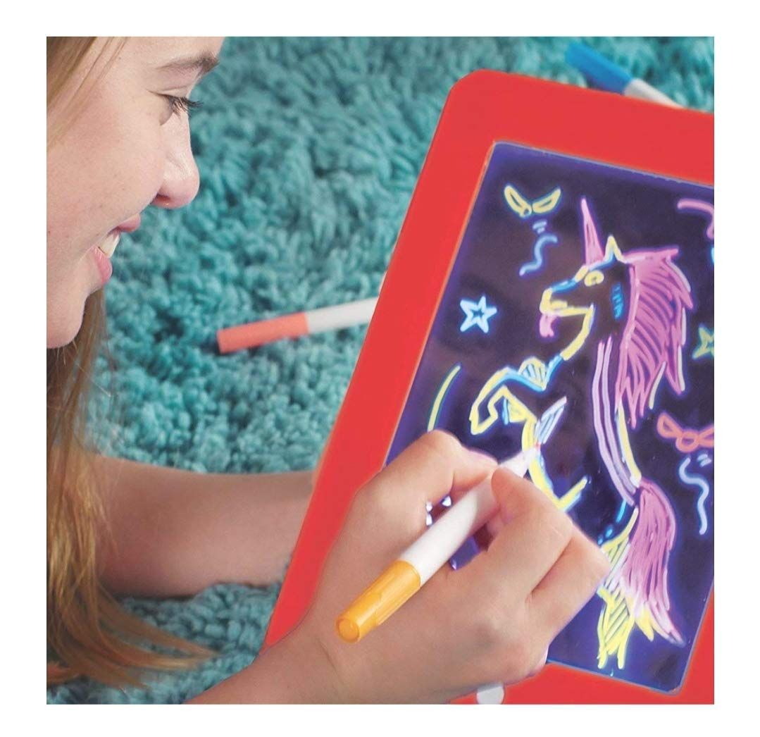Magic Sketch Drawing Pad Light Up LED Glow Board Draw, Sketch,Doodle, Art, Write, Learning Tablet ,Includes 3 Dual Side Markets, 30 Stencils 8 Colorfu - Oshi.pk - Buy & Sell Online