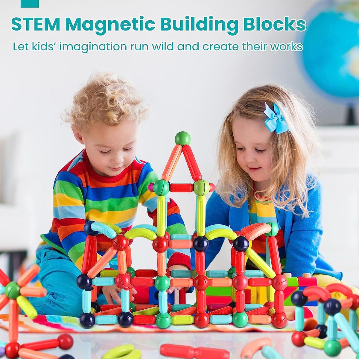 Magnetic Balls and Rods Building Sticks Blocks Set Vibrant Colors Different Sizes Curved Shapes Children Educational Stacking - Oshi.pk - Buy & Sell Online