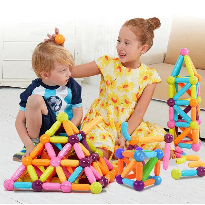 Magnetic Balls and Rods Building Sticks Blocks Set Vibrant Colors Different Sizes Curved Shapes Children Educational Stacking - Oshi.pk - Buy & Sell Online