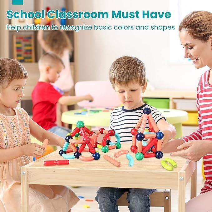Children Using Color Rods Magnetic Balls And Rods Building Sticks Blocks Set Vibrant Colors Diff ...