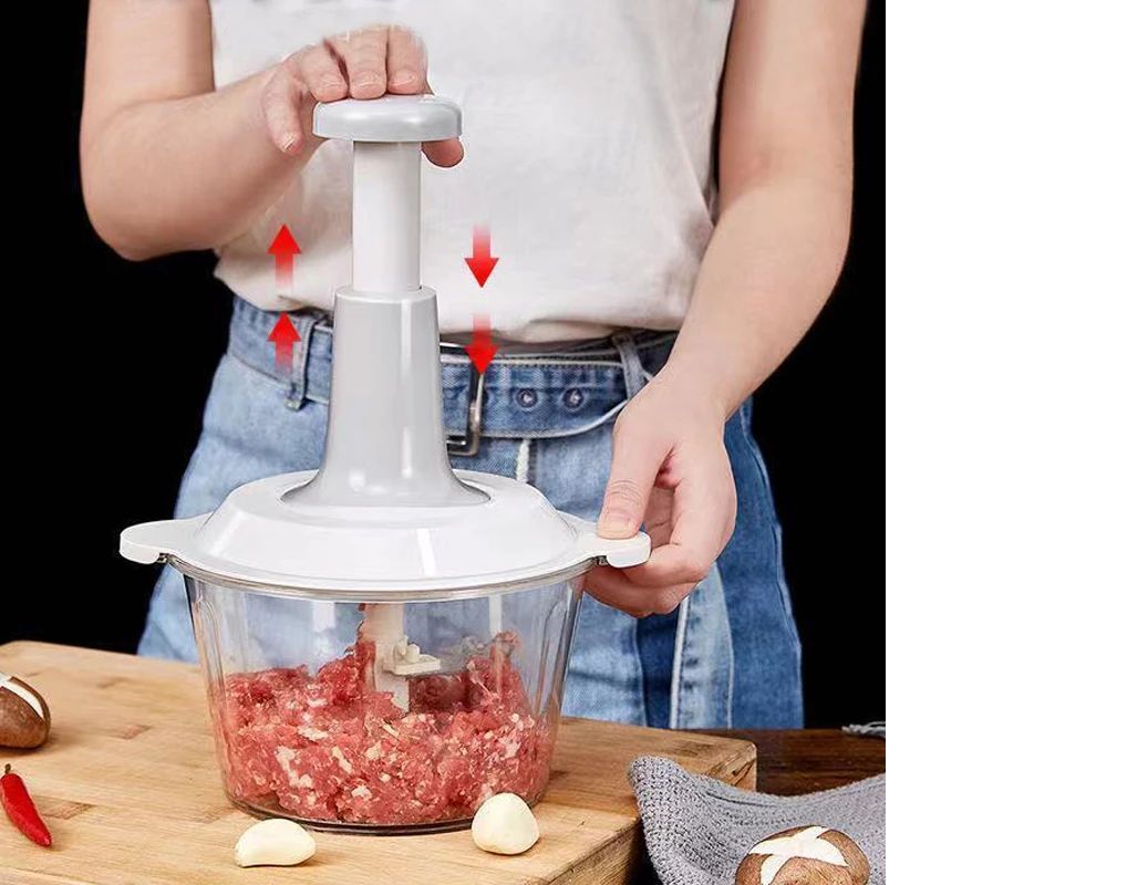 Manual Food Chopper, 1.5L & 2L Speedy Chopper with 3 & 4 Curved Stainless Steel Blades, Handheld Vegetable Chopper/Mincer/Mixer/Blender to Chop Fruits - Oshi.pk - Buy & Sell Online