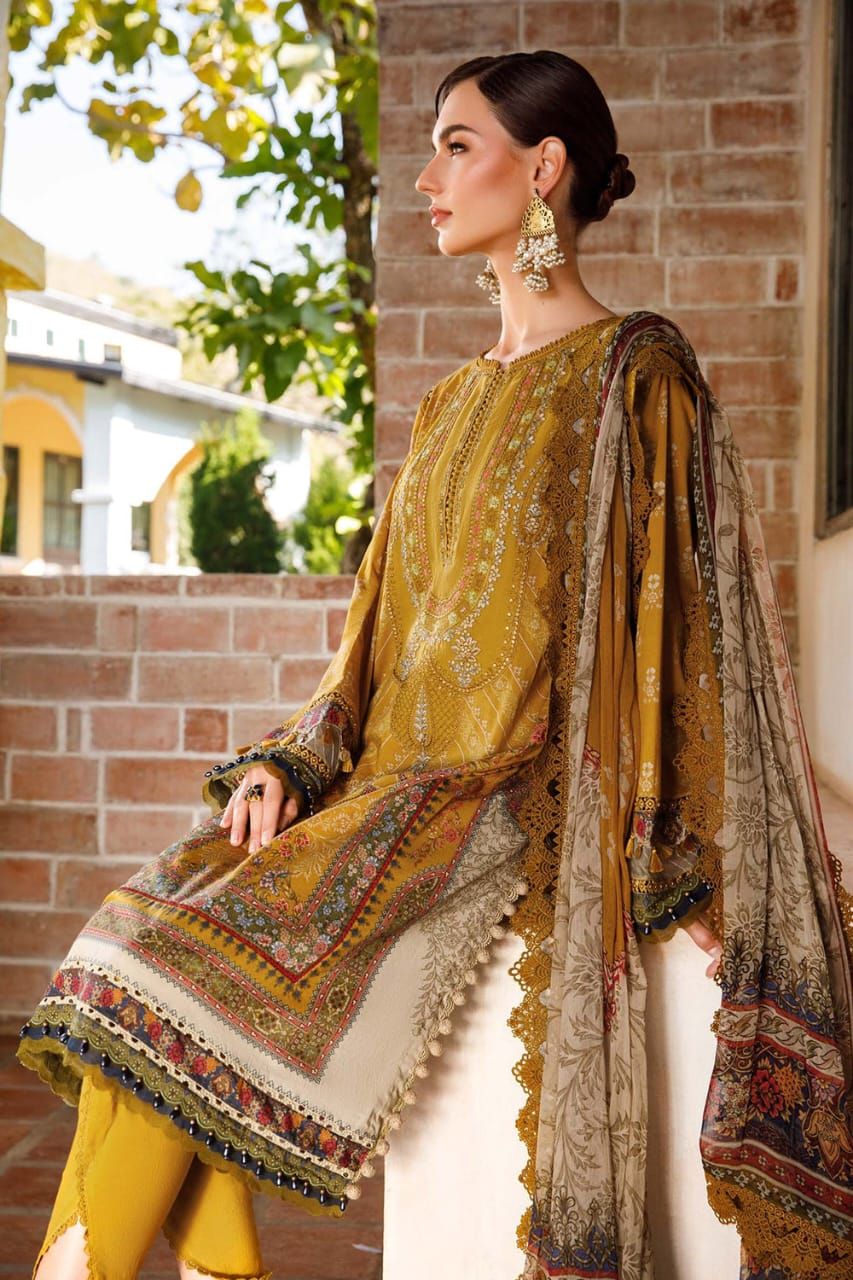 Maria B 3 PCS Women Unstitched Suit - Yellow Color - Oshi.pk - Buy & Sell Online