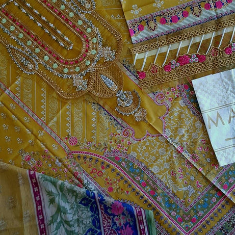 Maria B 3 PCS Women Unstitched Suit - Yellow Color - Oshi.pk - Buy & Sell Online