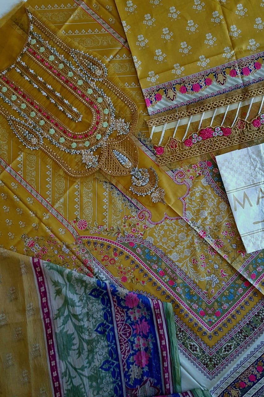 Maria B 3 PCS Women Unstitched Suit - Yellow Color - Oshi.pk - Buy & Sell Online