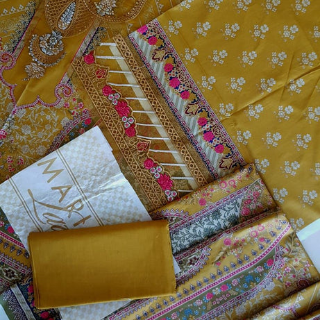 Maria B 3 PCS Women Unstitched Suit - Yellow Color - Oshi.pk - Buy & Sell Online
